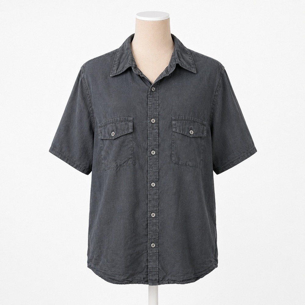 Claiborne Luxe Mens Large Gray Silk Cotton Blend Short Sleeve Button Up Shirt